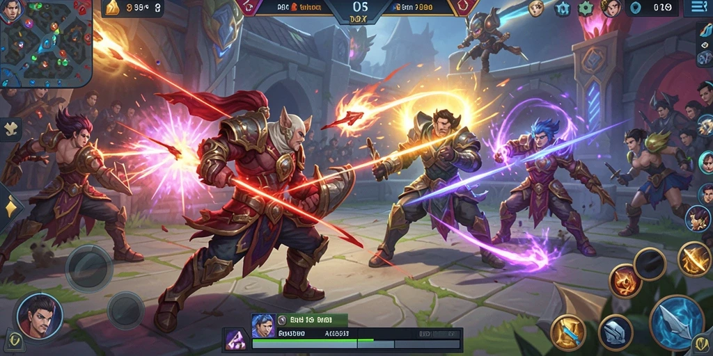 Screenshot gameplay epik dari pertandingan MOBA di 93337.