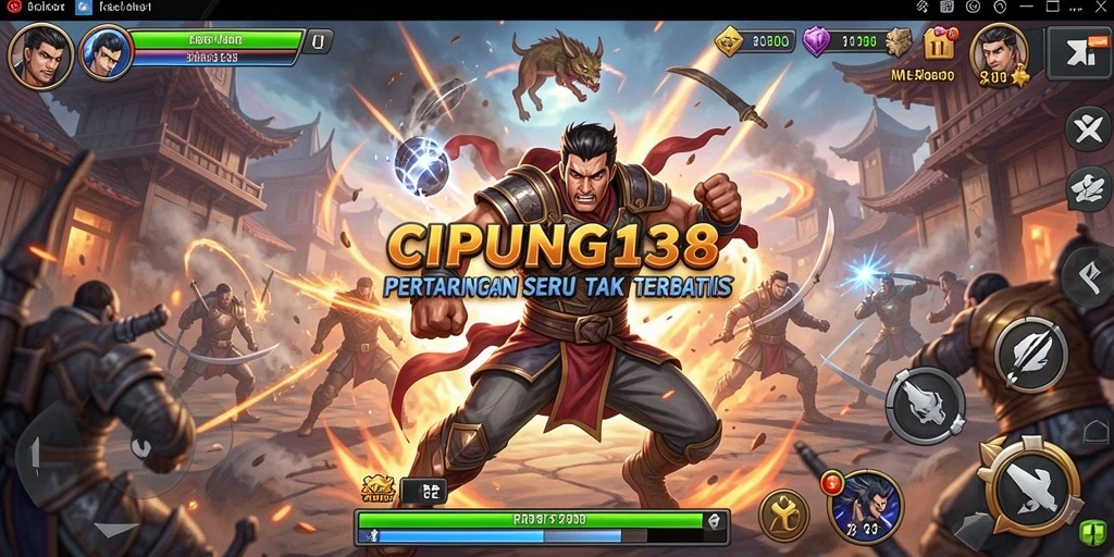 Screenshot menunjukkan karakter bertarung dengan grafis menakjubkan.