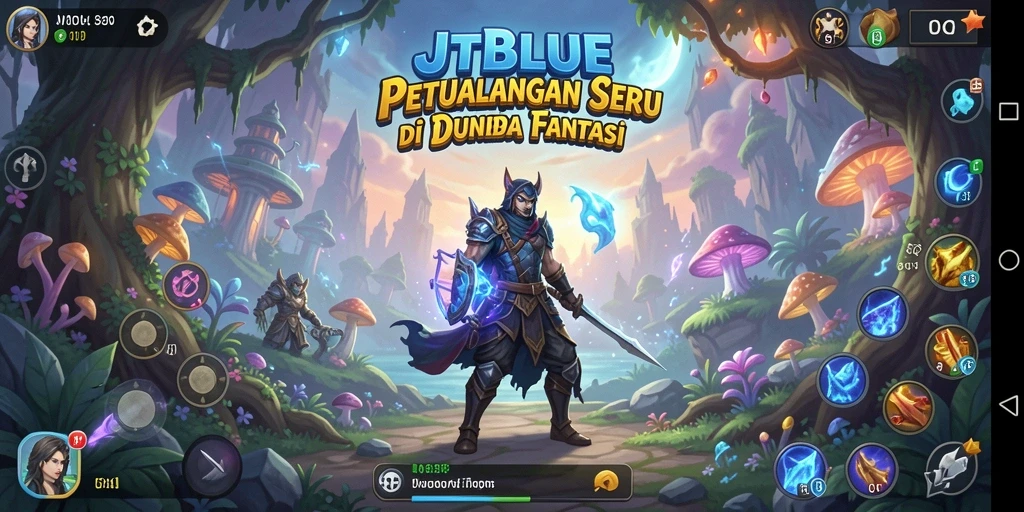 Tangkapan layar utama JTBLUE menampilkan aksi petualangan mendebarkan.