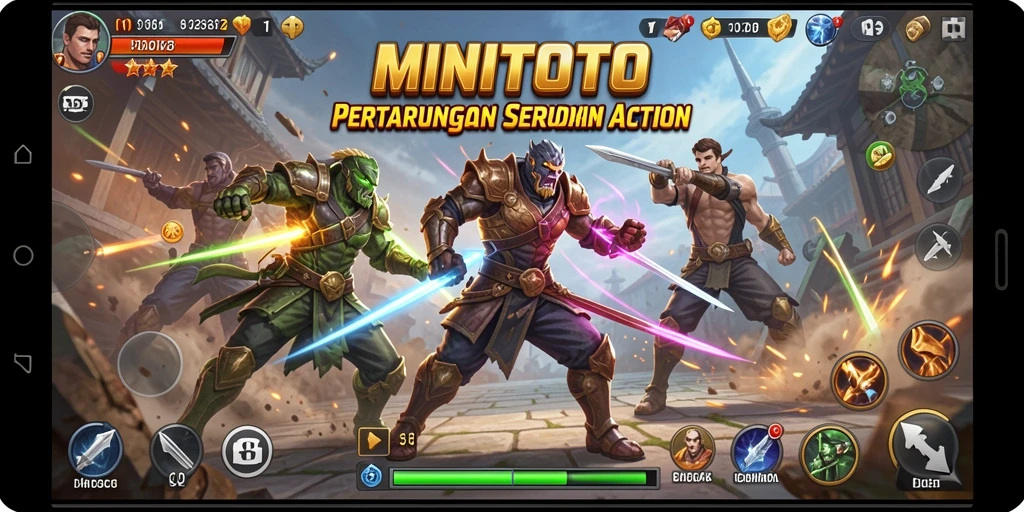 Tampilan gameplay seru dalam MINITOTO dengan aksi bertarung yang mendebarkan.