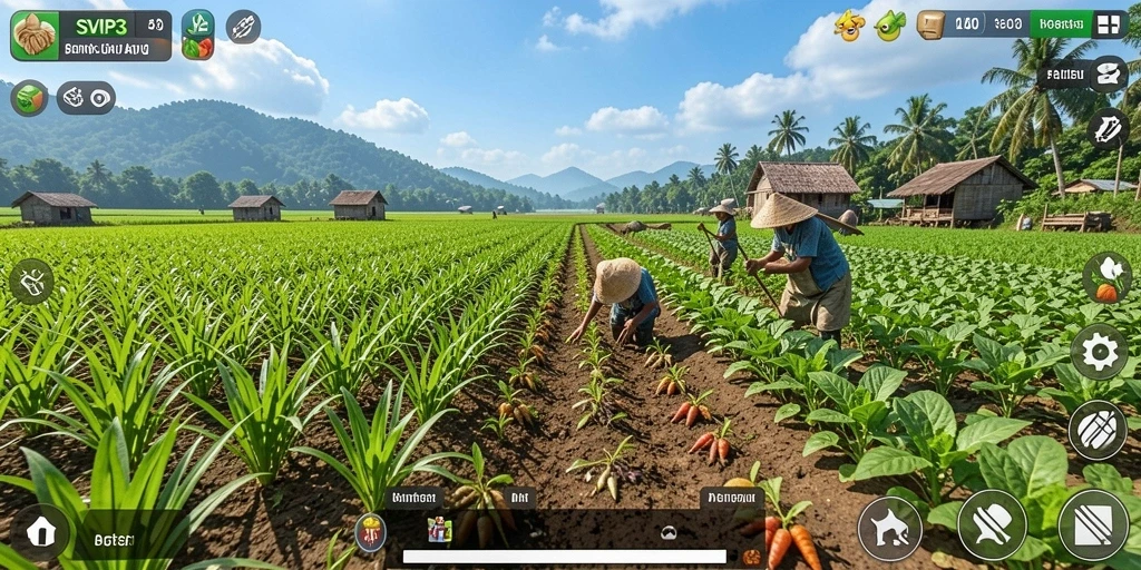 Gameplay menarik dengan berbagai pilihan mengelola kebun dan hewan.