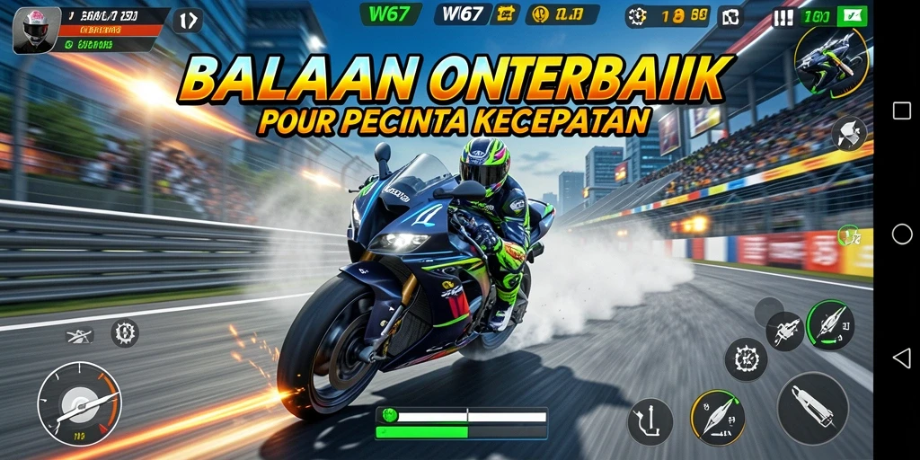 Tampilan gameplay W67 yang seru dan mendebarkan di jalanan balapan.